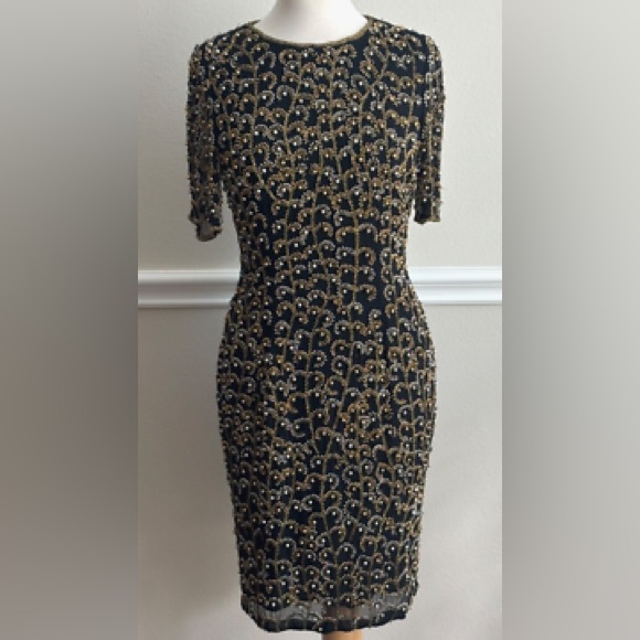 Oleg Cassini Dresses & Skirts - Vintage Black Tie‎ Oleg Cassini designer women's black silk beaded evening dress